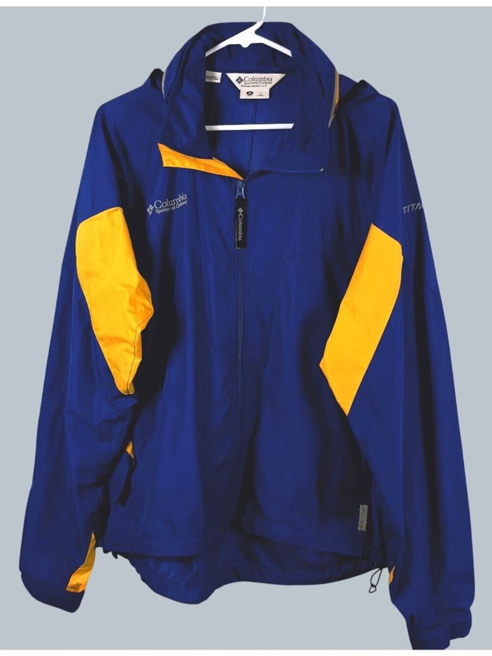 Columbia Titanium Packable Hooded Windbreaker Jacket Mens M Blue Hiking Trail